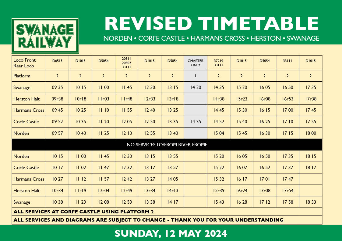 REVISED SUNDAY TIMETABLE